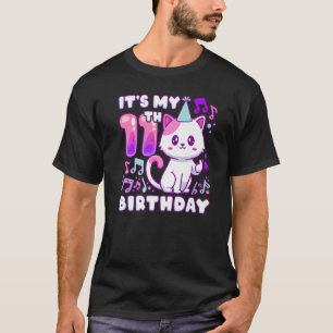 T-shirt Anniversaire fille 11 ans, chaton K-pop avec pêche