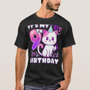 T-shirt Anniversaire fille 9 ans, chaton K-pop avec finge