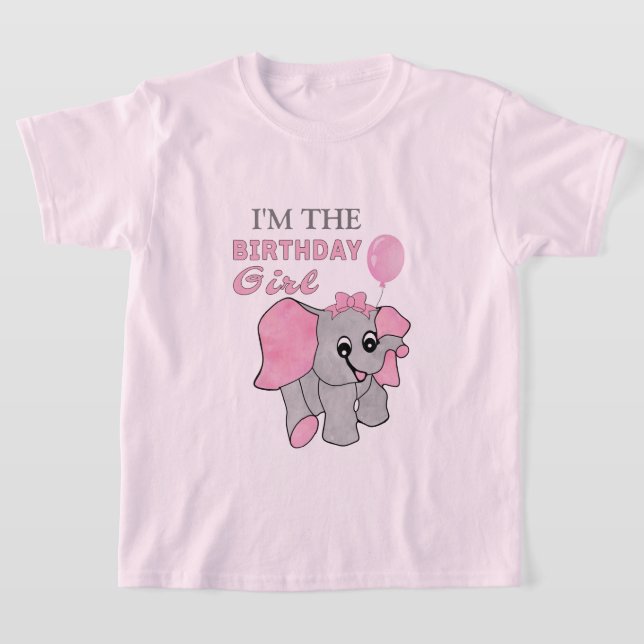 T-shirt Anniversaire Fille rose Bébé Eléphant (Poser)