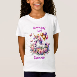 T-Shirt Anniversaire fille rose, violet et or licorne
