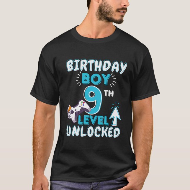 T-shirt Anniversaire Garçon 9E Niveau Déverrouillé - Jeu V (Devant)