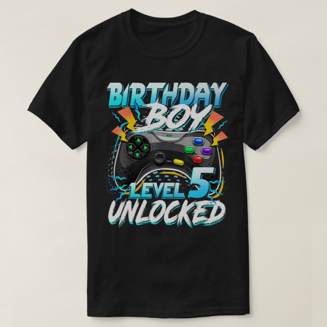 T-shirt Anniversaire Garçon Niveau 5 Jeu vidéo déverrouill (Design devant)