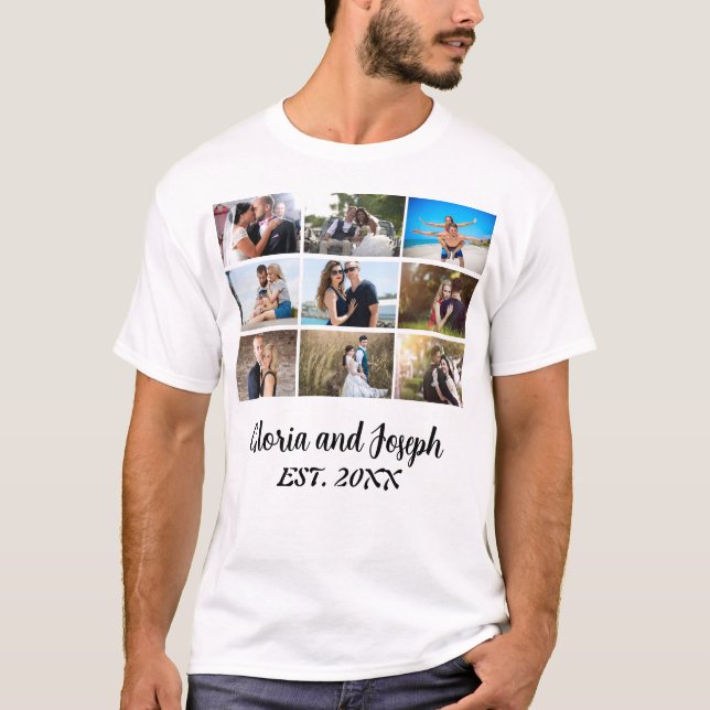 T-shirt Anniversaire Mariage personnalisé 9 Photo Collage (Devant)