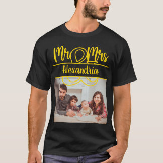 T-shirt Anniversaire moderne M. et Mme Gold Monogramme pho