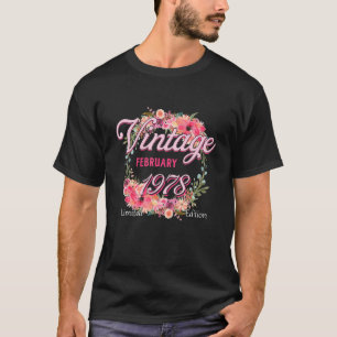 T-shirt Anniversaire Né En Février 1978 Fleurs Anniversair