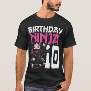 T-shirt Anniversaire Ninja 10 Girl rose Shinobi Thème 10