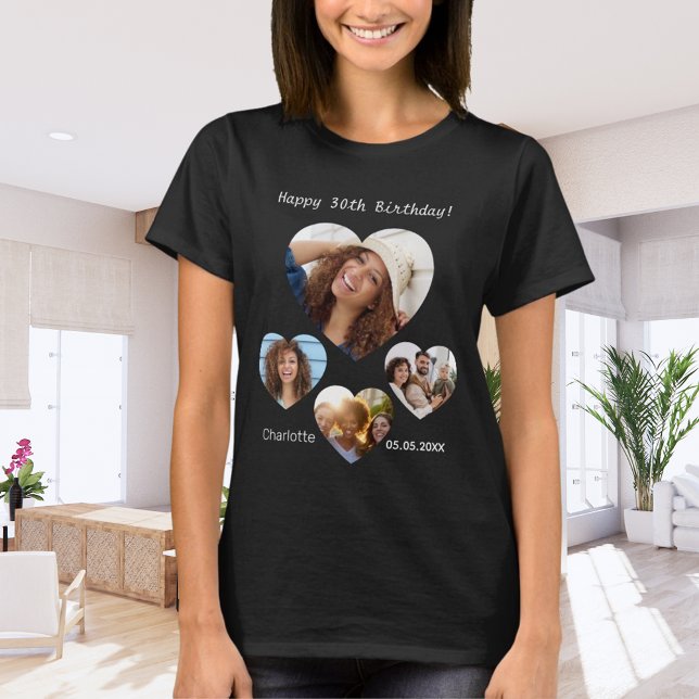 T-shirt Anniversaire nom âge photo coeur collage femme noi (Créateur téléchargé)