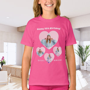 T-shirt Anniversaire nom âge photo coeur collage fille ros