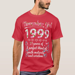 T-shirt Anniversaire Novembre Fille 1999 Joyeux 21 Ans D'U