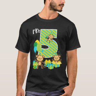 T-shirt Anniversaire Singe 5E Anniversaire Fête Cinq Anni