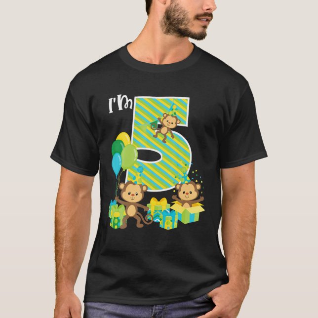 T-shirt Anniversaire Singe 5E Anniversaire Fête Cinq Anniv (Devant)