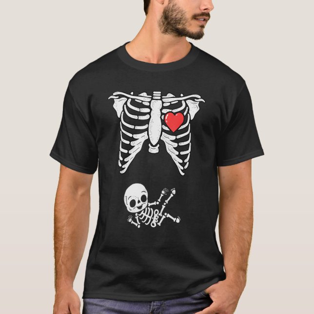 T-shirt Annonce de grossesse de squelette Coût d'Halloween (Devant)