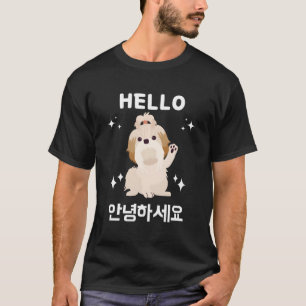 T-shirt Annyeonghaseyo Kawaii Cute Shih Tzu Dit Bonjour Ha