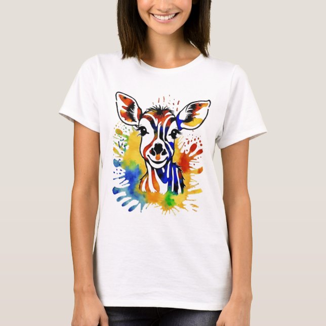 T-shirt Antélope colorée à l'aquarelle amusante (Devant)