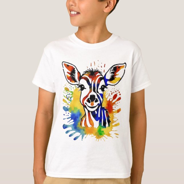 T-shirt Antélope colorée à l'aquarelle amusante (Devant)