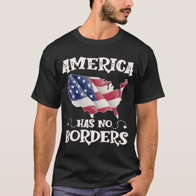 T-shirt Anti Immigration Reform America No Border USA Flag (Devant)