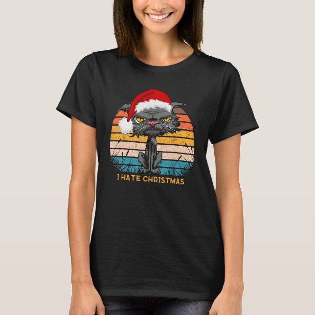 T-shirt Anti Noël Je Déteste Noël Cat Ennuyé Retro Sa (Devant)