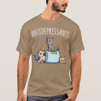 T-shirt Antidépresseur Chat Drôle Chat Kawaii Chats Aussi