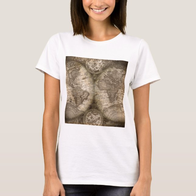 T-shirt Antique Historique Ancien Monde Atlas Continents (Devant)