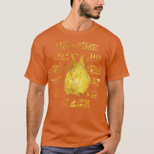 T-shirt Anubis doré avec hiéroglyphes sur bleu