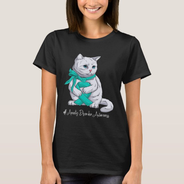 T-shirt Anxiety Disorder Awareness Month Teal Ribbon Cat (Devant)