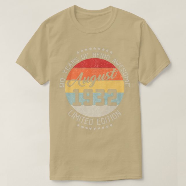 T-shirt Août 1932 90e Anniversaire Tee 90 Ans D'Être Maint (Design devant)