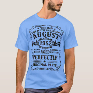 T-shirt Août 1952 L'Homme Mythe Légende 70 Anniversaire