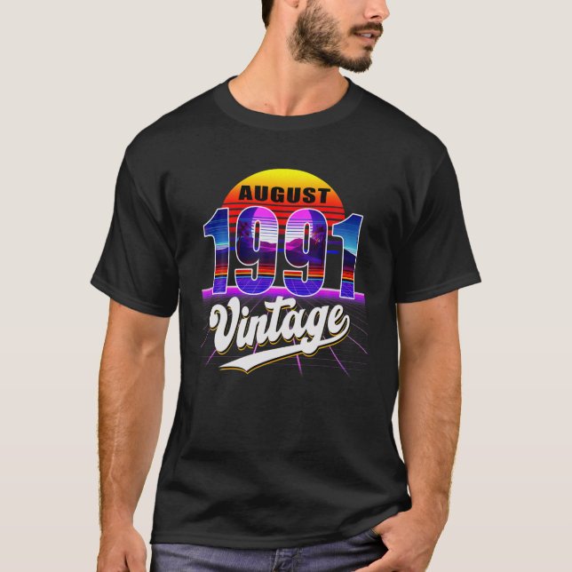 T-shirt Août 1991 Retro 30E Anniversaire Vaporwave 30'S St (Devant)