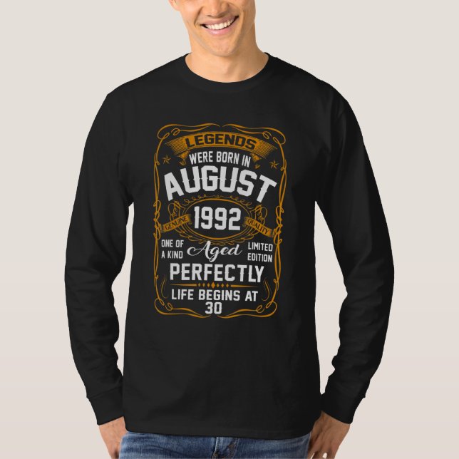 T-shirt Août 1992 30e anniversaire 30 ans Hommes 1 (Devant)