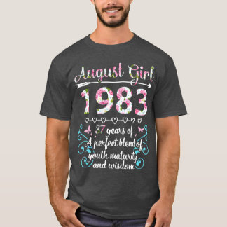 T-shirt Août Fille 1983 Joyeux Anniversaire 37 Ans D'Un Pe