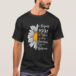 T-shirt Août Fille 1991 Floral 30E Anniversaire Cadeau 30