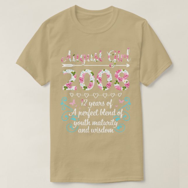 T-shirt Août Fille 2008 Joyeux Anniversaire 12 Ans D'Un Pe (Design devant)