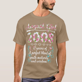 T-shirt Août Fille 2008 Joyeux Anniversaire 12 Ans D'Un Pe