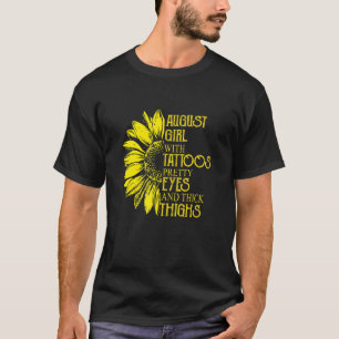 T-shirt Août Fille Avec Tatouages Joli Yeux Tournesol Bir
