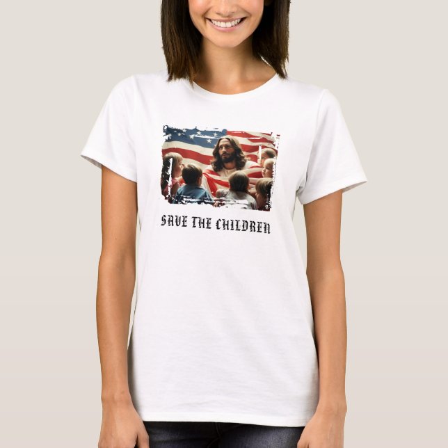 T-shirt *~* AP27 Drapeau Patriotique Chrétien Enfants Jésu (Devant)