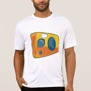 T-shirt Appareil photo rétro jaune à objectif fixe et décl