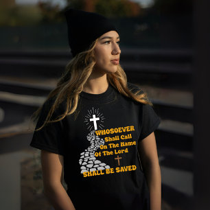 T-shirt "Appelez le Seigneur" Croix-Chrétienne brillante