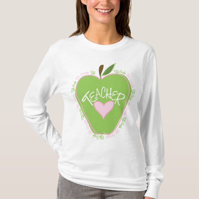 T-shirt Apple rose et vert de cinquième professeur de (Devant)