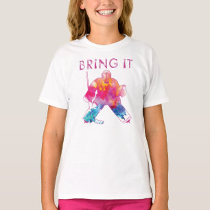 T-shirt Apportez aux filles de hockey rose gardien de but 