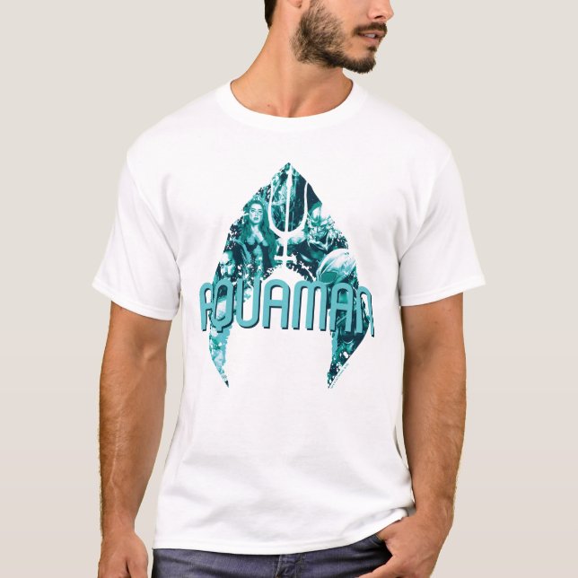 T-shirt Aquaman | Orin, Mera, Orm & Manta Noir En Symbole (Devant)
