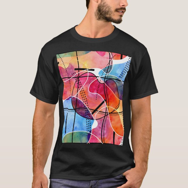 T-shirt Aquarelle Abstraite Motif noir blanc (Devant)