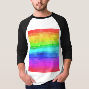 T-shirt Aquarelle Abstraite Peint Rayures arc-en-ciel