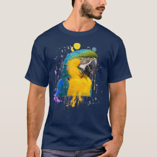 T-shirt Aquarelle amusante Oiseau de perroquet bleu et or