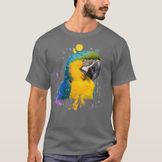 T-shirt Aquarelle amusante Oiseau de perroquet bleu et or