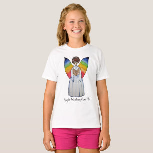 T-shirt Aquarelle Angel Avec Arcs-En-Ciel Lire Un Livre