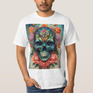 T-shirt Aquarelle avec crânes, teintes Moth et Gras