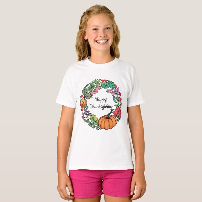 T-shirt Aquarelle Belle couronne Citrouille avec feuille (Devant entier)