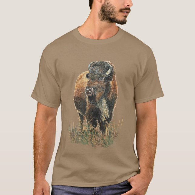 T-shirt Aquarelle Bison Buffle Animal Nature Art (Devant)