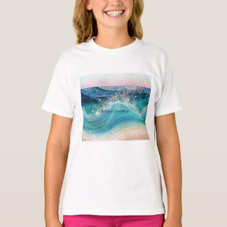 T-shirt Aquarelle Bleu Blanc Océan Vague Personnalisée Nom