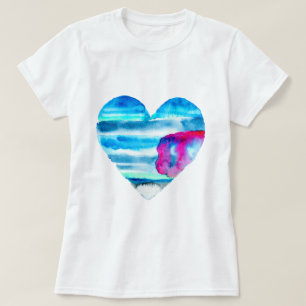 T-shirt Aquarelle bleu coeur mignon